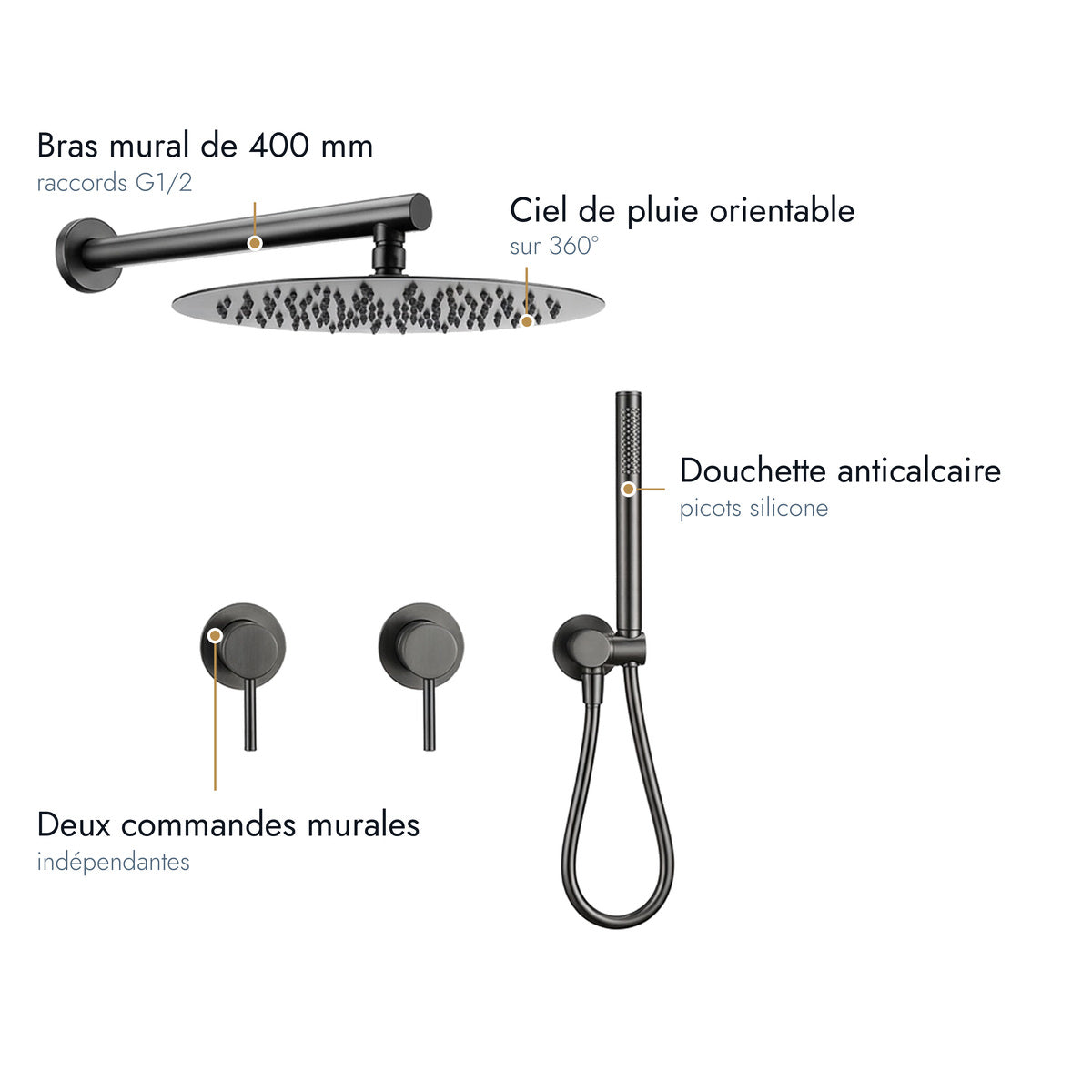 Éze | Colonne de douche encastrable gris brossé