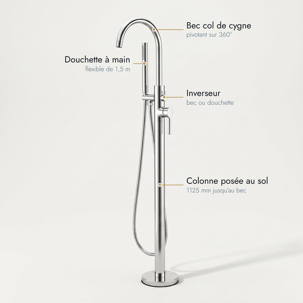 Girolata | Robinet de baignoire sur pied avec douchette