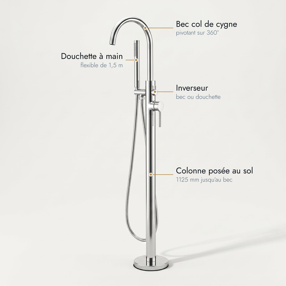 Girolata | Robinet de baignoire sur pied avec douchette