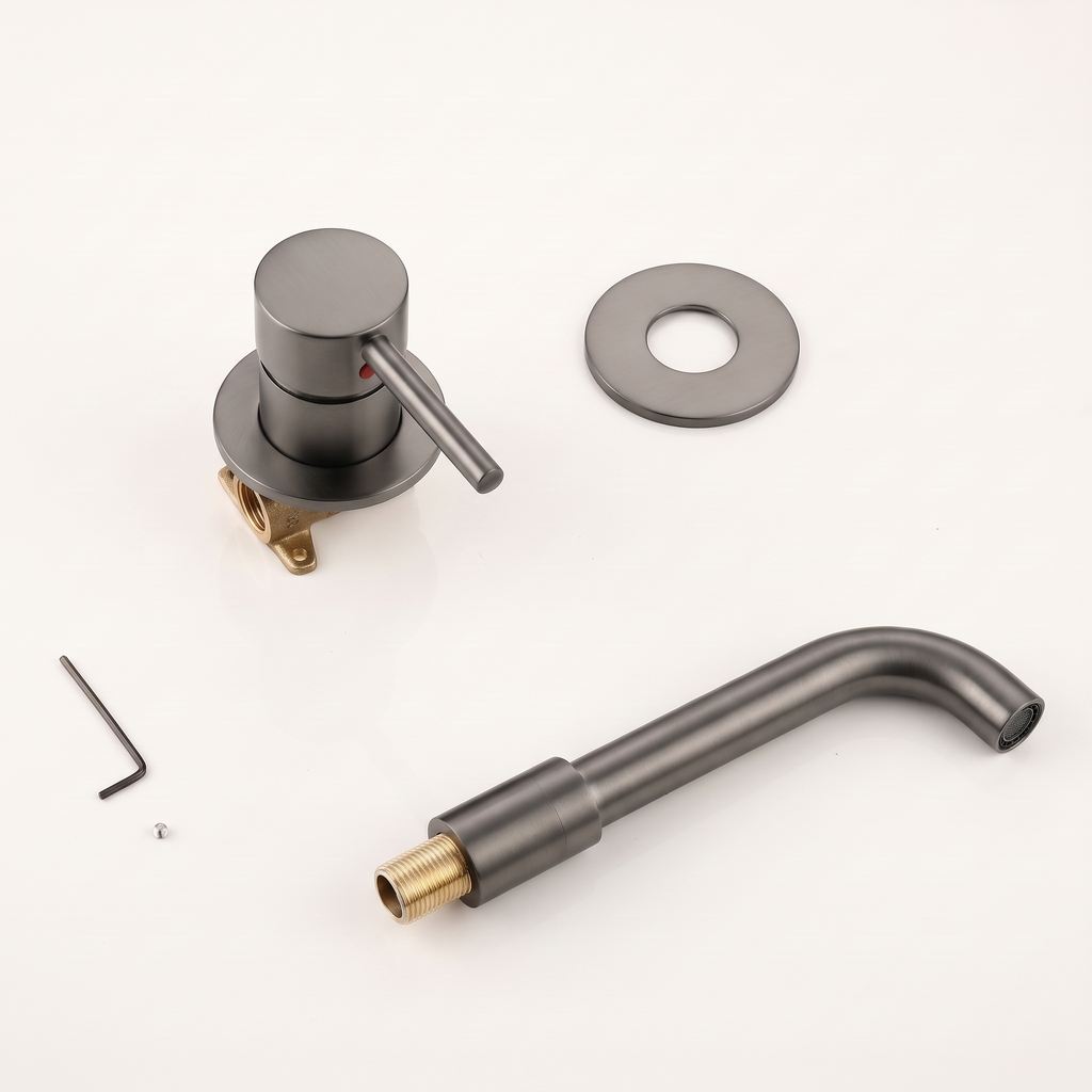 Menton | Mitigeur lavabo encastré gris brossé