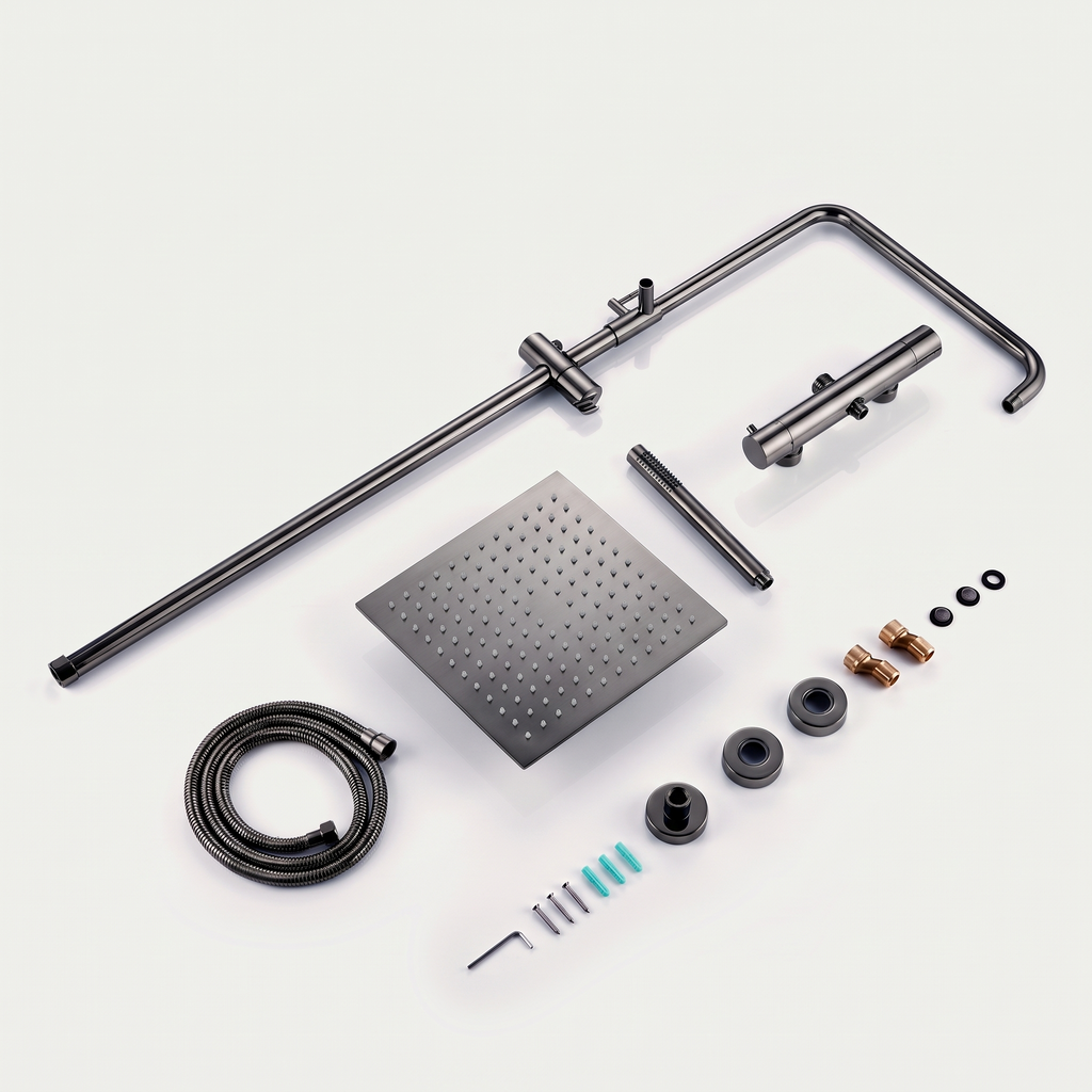Anthéor | Colonne de douche thermostatique carrée gris brossé