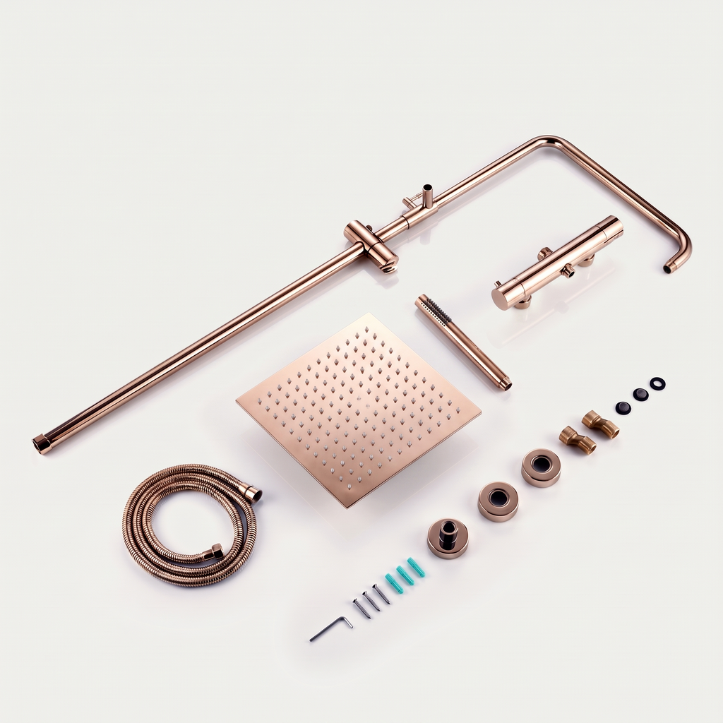 Anthéor | Colonne de douche thermostatique carrée or rose poli