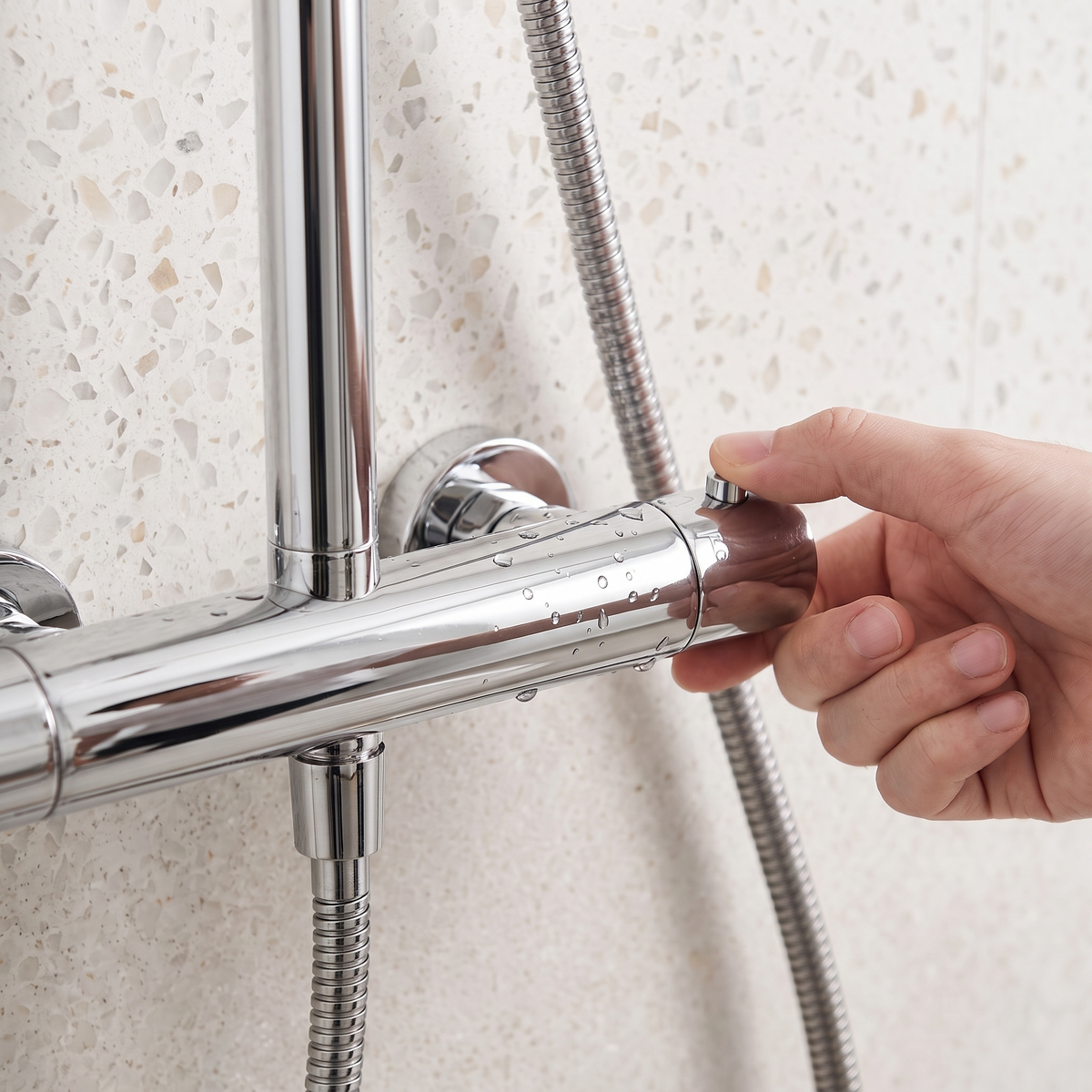 Commande thermostatique de la colonne Anthéor chrome poli, bouton de sécurité à 38 °C