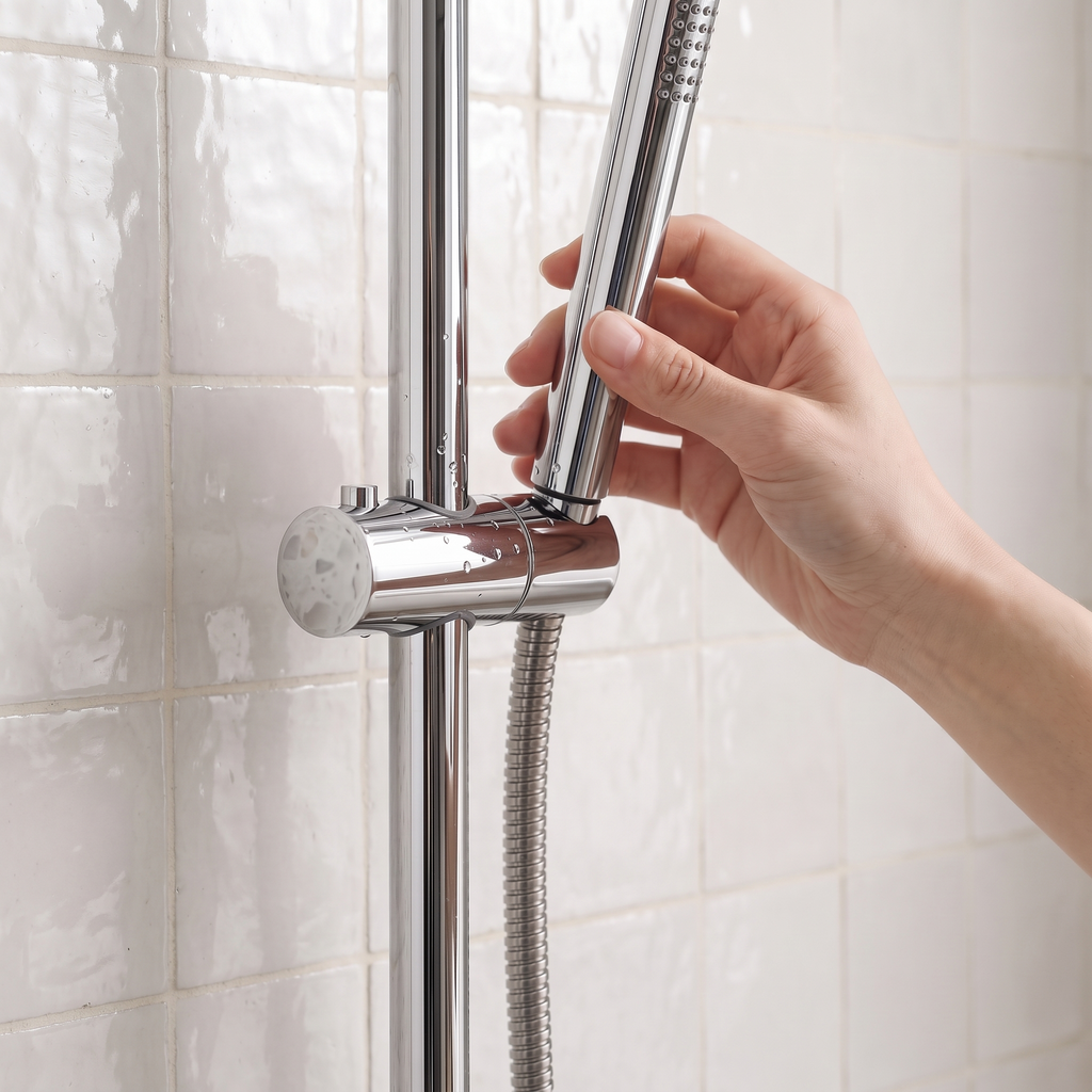 Douchette de la colonne Cassis chrome sur son support coulissant