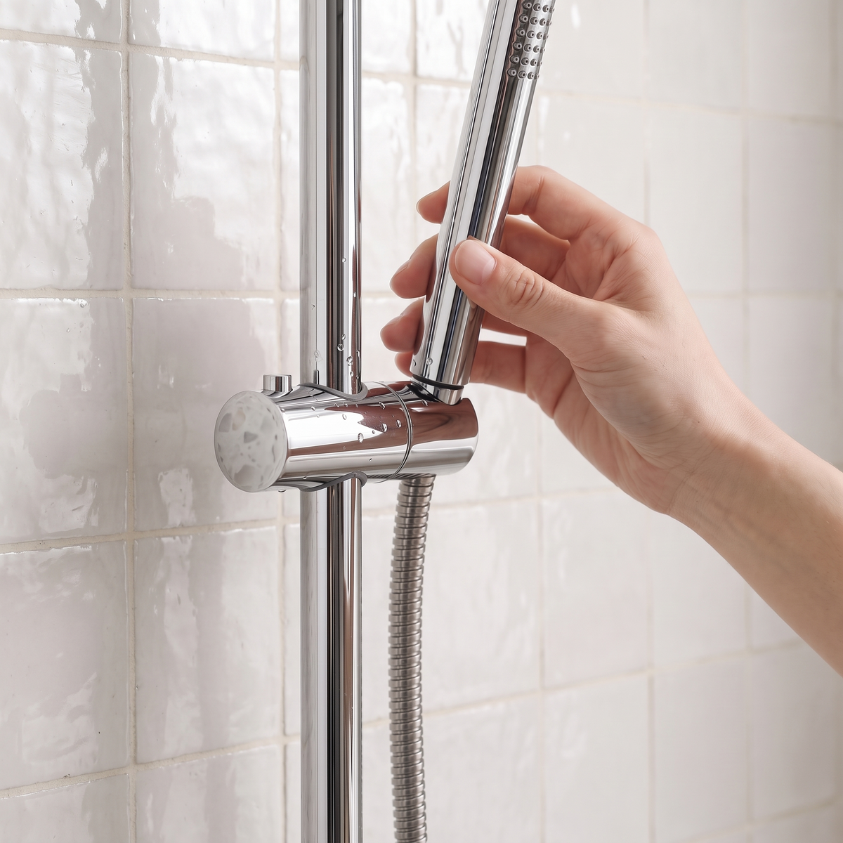 Douchette de la colonne Cassis chrome sur son support coulissant