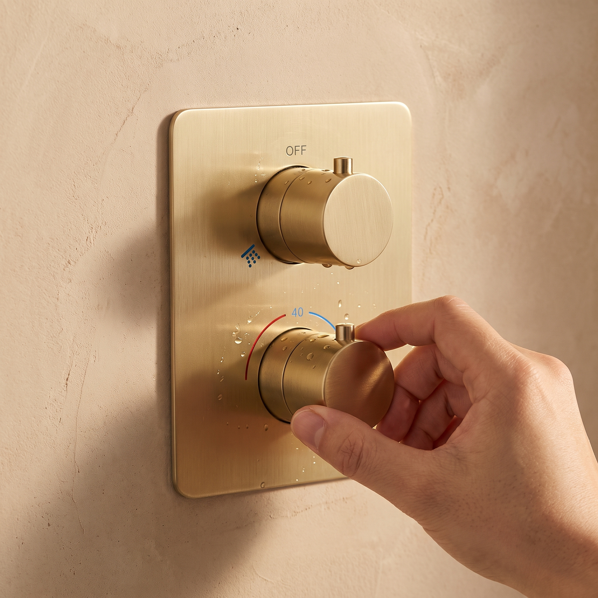 Platine thermostatique à deux commandes de la colonne Estérel plafond suspendu or brossé