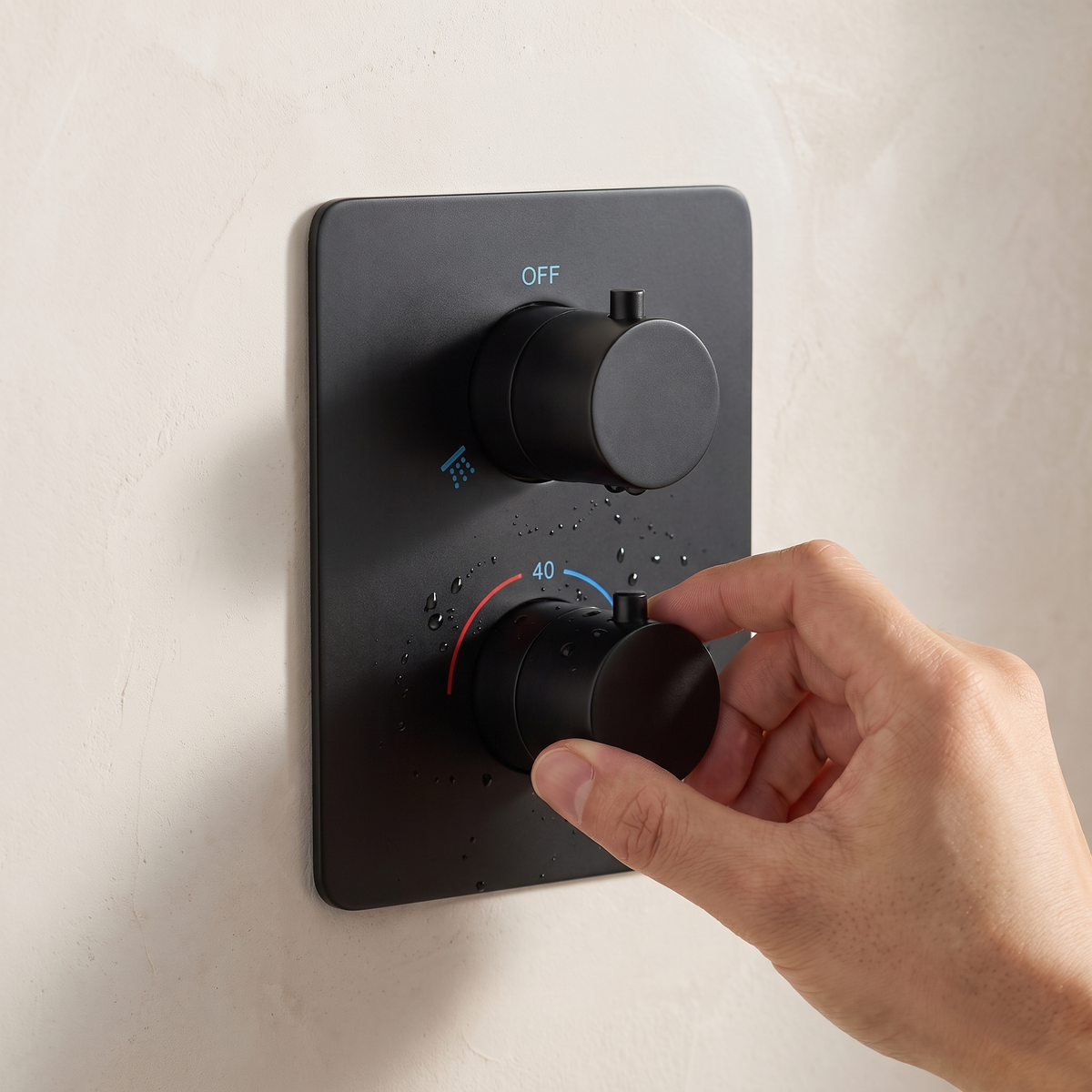 Platine thermostatique à deux commandes de la colonne Estérel noir mat