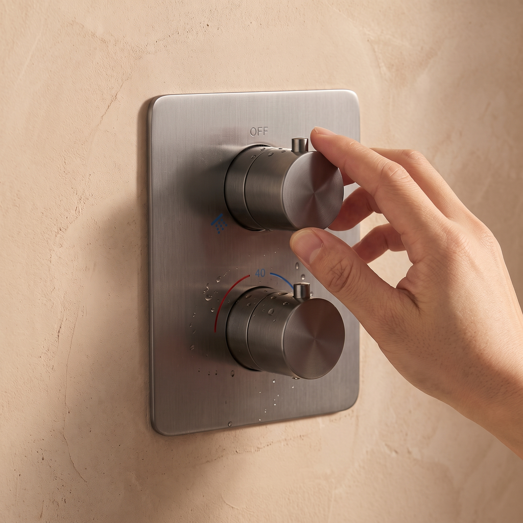 Platine thermostatique à deux commandes de la colonne Estérel gris brossé