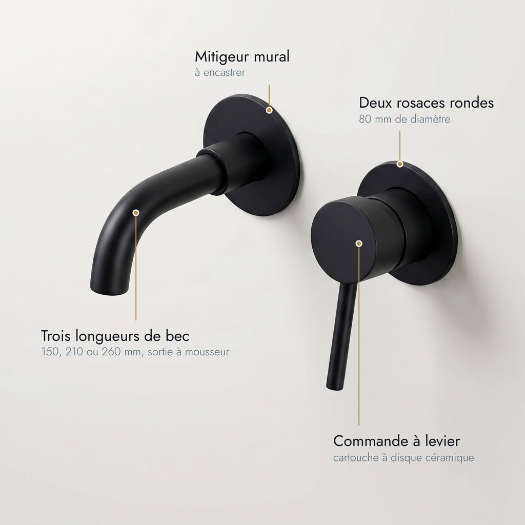 Menton | Mitigeur lavabo encastré noir mat