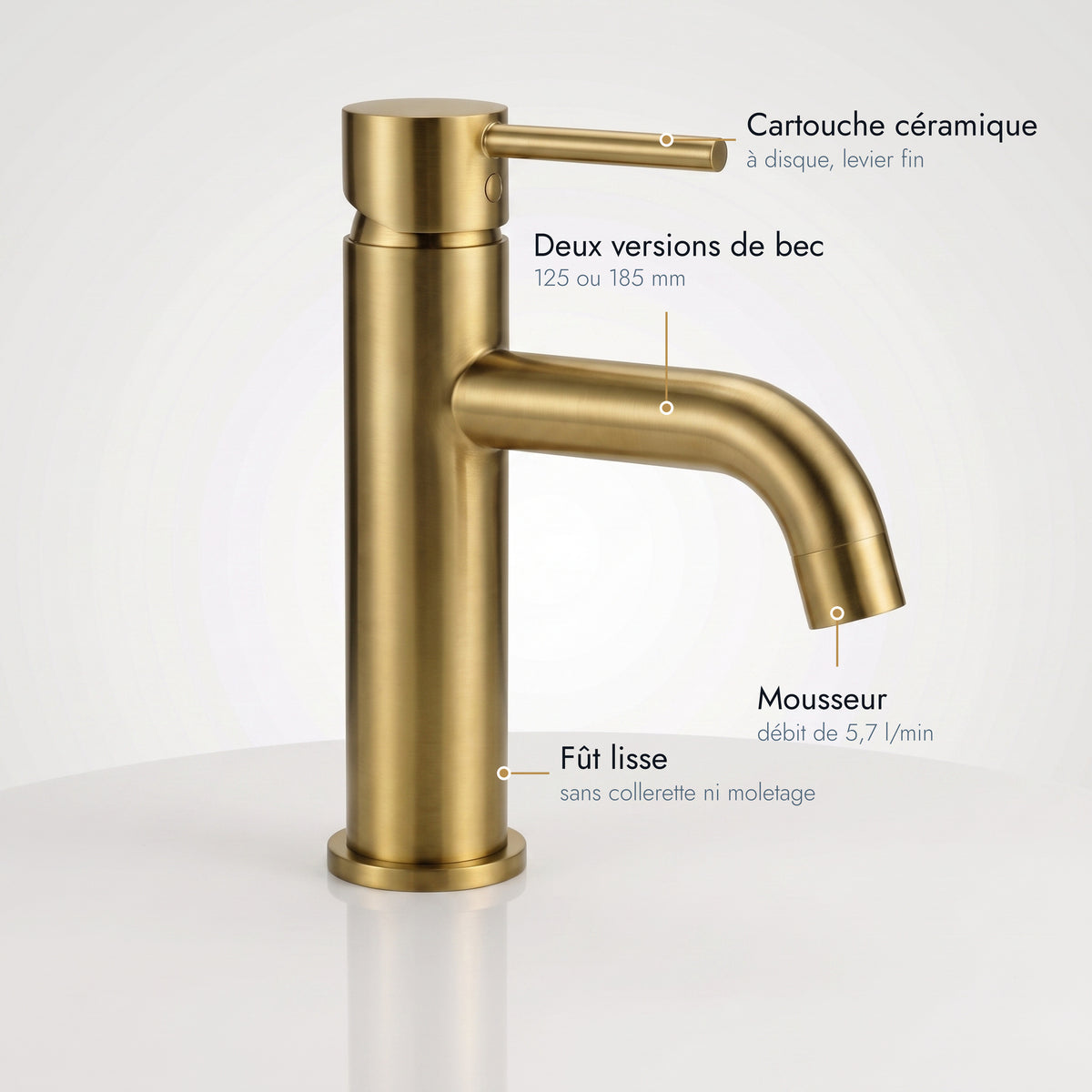 Salis | Mitigeur lavabo sur plan or brossé