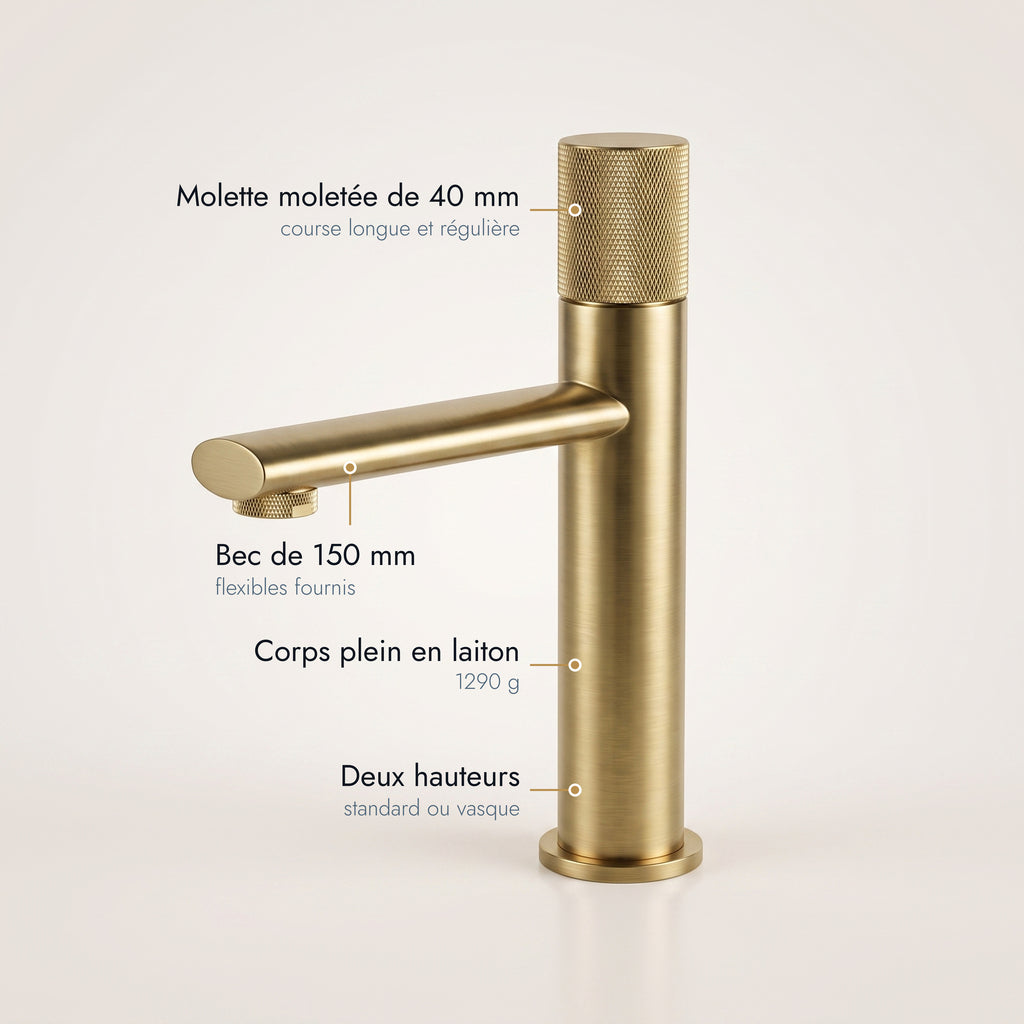 Sanary | Mitigeur lavabo moleté or brossé