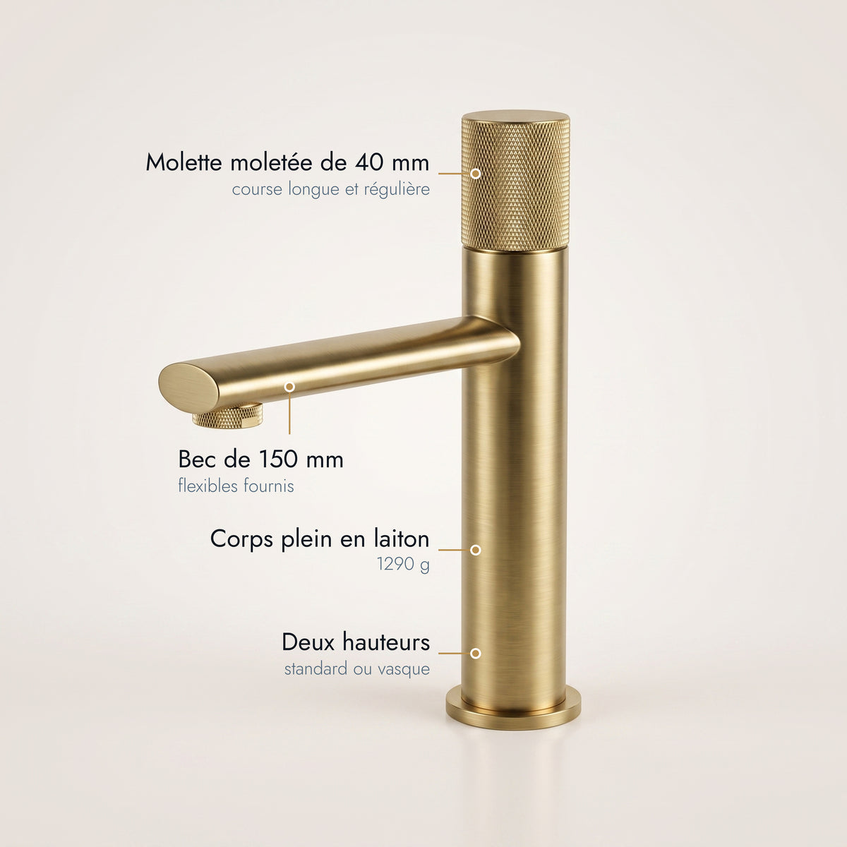 Sanary | Mitigeur lavabo moleté or brossé